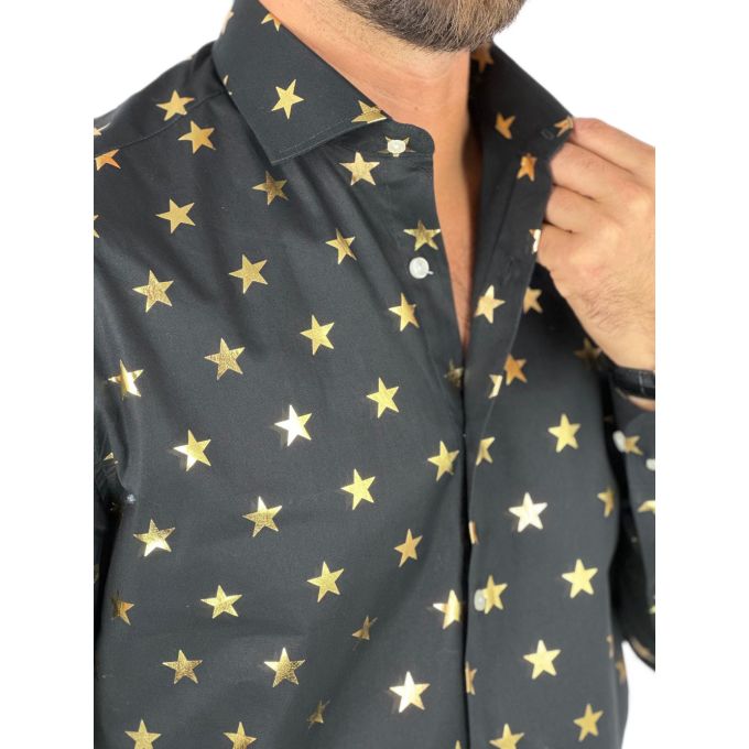 OPPOSUITS Koszula męska czarna O19 złoty wzór, gwiazdki, imprezowa | Sklep GriShop.eu | Koszule