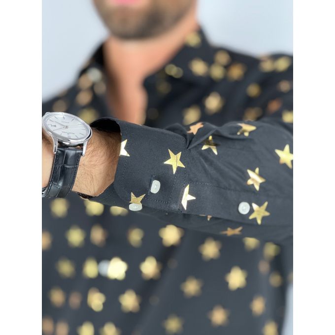 OPPOSUITS Koszula męska czarna O19 złoty wzór, gwiazdki, imprezowa | Sklep GriShop.eu | Koszule