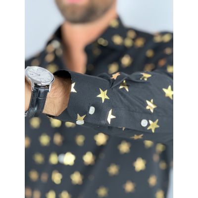 OPPOSUITS Koszula męska czarna O19 złoty wzór, gwiazdki, imprezowa | Sklep GriShop.eu | Koszule