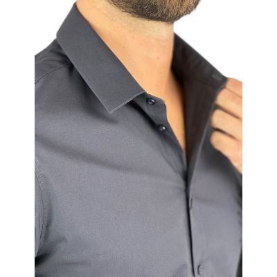 GIOVANNI PERA Koszula męska GP348 elastyczna grafitowa, efektowne logo | Sklep GriShop.eu | Koszule