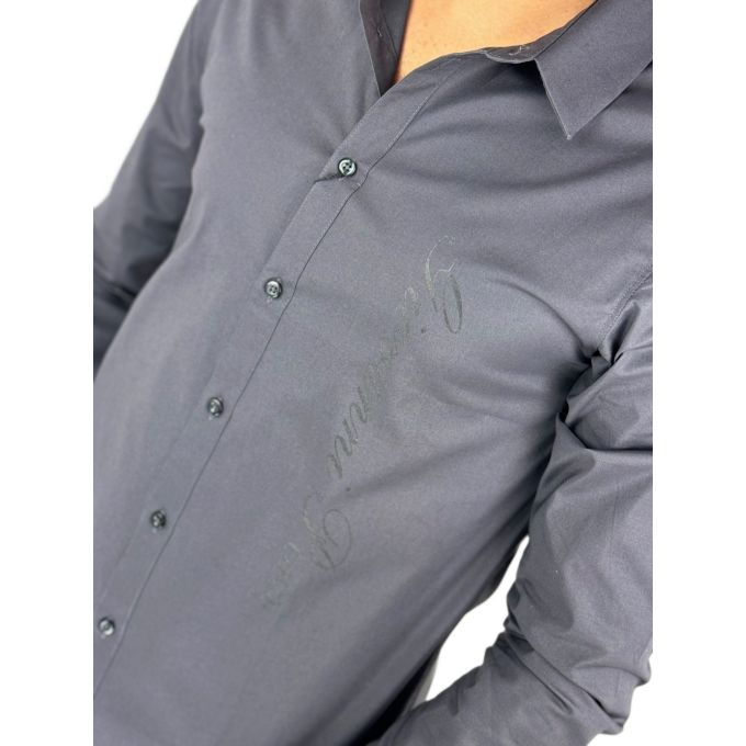 GIOVANNI PERA Koszula męska GP348 elastyczna grafitowa, efektowne logo | Sklep GriShop.eu | Koszule