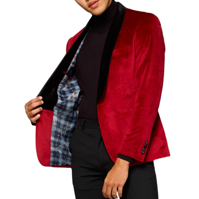 OPPOSUITS Marynarka męska MO3 czerwona, aksamit, ekskluzywna, DINNER JACKET - BURGUNDY | Sklep GriShop.eu | Marynarki