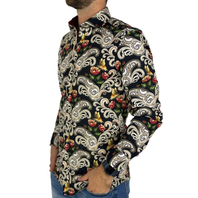 GUISEPPE LUIGI Koszula męska GL40 czarna w kwiaty, paislay | Sklep GriShop.eu | Koszule