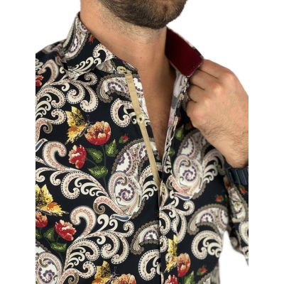 GUISEPPE LUIGI Koszula męska GL40 czarna w kwiaty, paislay | Sklep GriShop.eu | Koszule
