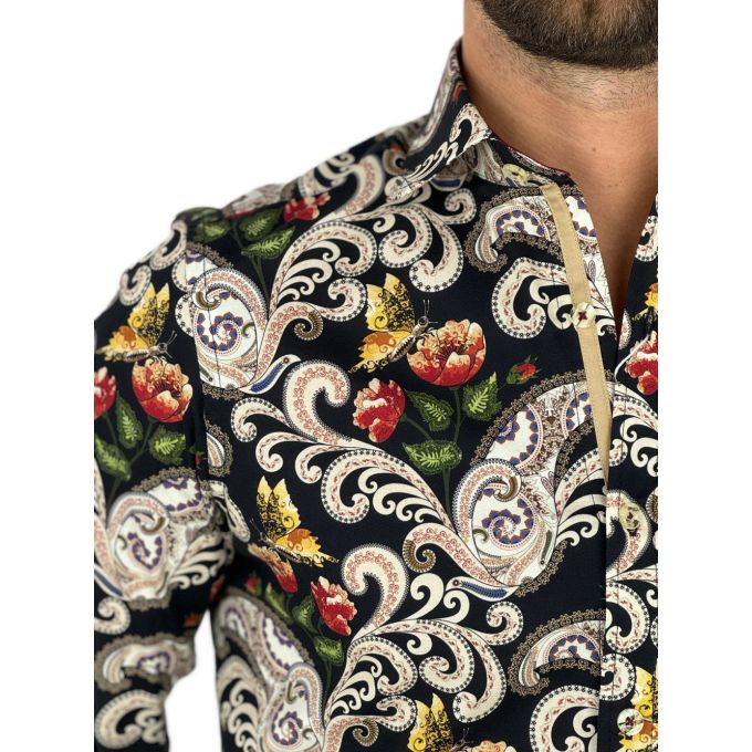 GUISEPPE LUIGI Koszula męska GL40 czarna w kwiaty, paislay | Sklep GriShop.eu | Koszule