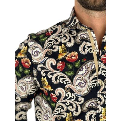 GUISEPPE LUIGI Koszula męska GL40 czarna w kwiaty, paislay | Sklep GriShop.eu | Koszule