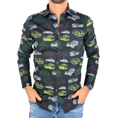 GIOVANNI PERA Koszula męska GP350 czarna, auta, kolorowe, samochody | Sklep GriShop.eu | Koszule