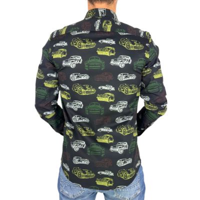 GIOVANNI PERA Koszula męska GP350 czarna, auta, kolorowe, samochody | Sklep GriShop.eu | Koszule