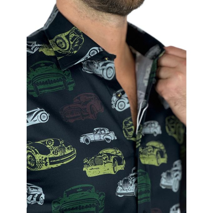 GIOVANNI PERA Koszula męska GP350 czarna, auta, kolorowe, samochody | Sklep GriShop.eu | Koszule