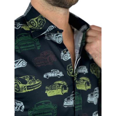 GIOVANNI PERA Koszula męska GP350 czarna, auta, kolorowe, samochody | Sklep GriShop.eu | Koszule