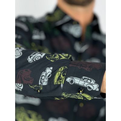 GIOVANNI PERA Koszula męska GP350 czarna, auta, kolorowe, samochody | Sklep GriShop.eu | Koszule
