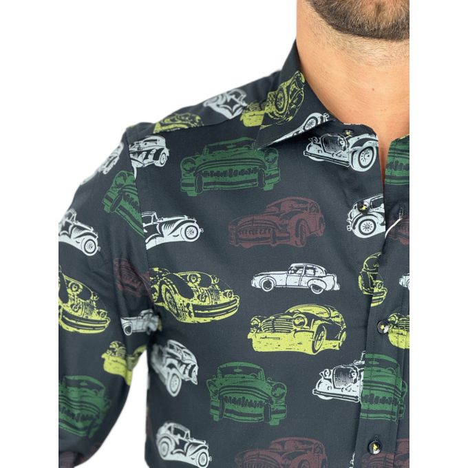 GIOVANNI PERA Koszula męska GP350 czarna, auta, kolorowe, samochody | Sklep GriShop.eu | Koszule