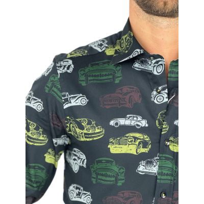GIOVANNI PERA Koszula męska GP350 czarna, auta, kolorowe, samochody | Sklep GriShop.eu | Koszule