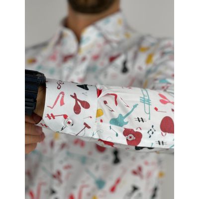 GIOVANNI PERA Koszula męska GP351 biała, muzyczna, kolorowa, instrumenty | Sklep GriShop.eu | Koszule