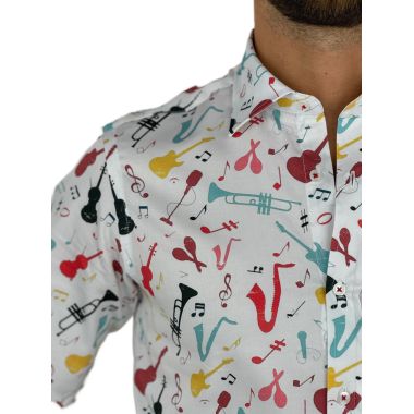 GIOVANNI PERA Koszula męska GP351 biała, muzyczna, kolorowa, instrumenty | Sklep GriShop.eu | Koszule 2