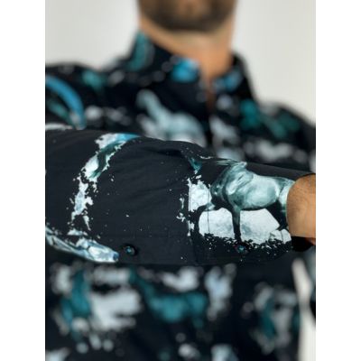 GIOVANNI PERA Koszula męska GP352 czarna, konie, koń | Sklep GriShop.eu | Koszule