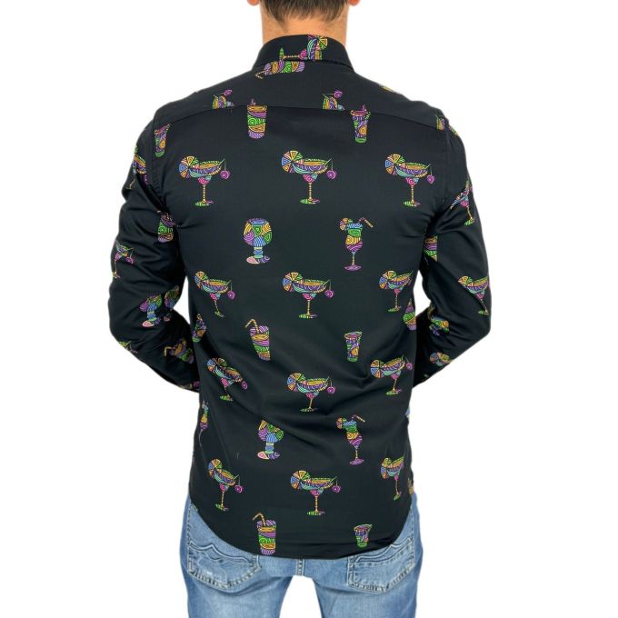 GIOVANNI PERA Koszula męska GP353 czarna, drinki, barman, kolorowa | Sklep GriShop.eu | Koszule