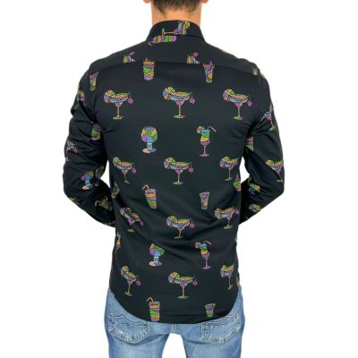 GIOVANNI PERA Koszula męska GP353 czarna, drinki, barman, kolorowa | Sklep GriShop.eu | Koszule