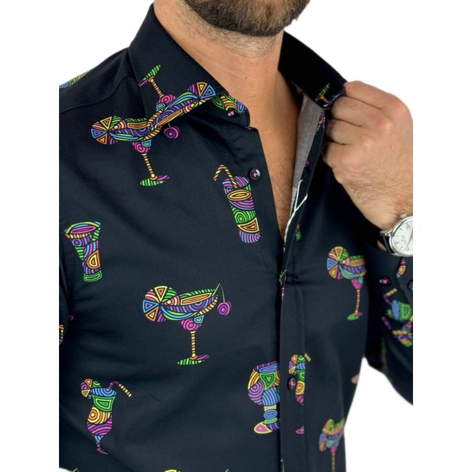 GIOVANNI PERA Koszula męska GP353 czarna, drinki, barman, kolorowa | Sklep GriShop.eu | Koszule