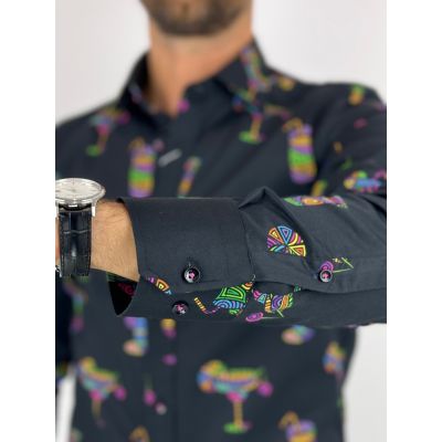 GIOVANNI PERA Koszula męska GP353 czarna, drinki, barman, kolorowa | Sklep GriShop.eu | Koszule