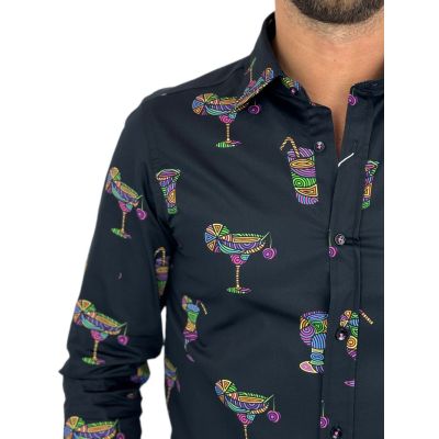 GIOVANNI PERA Koszula męska GP353 czarna, drinki, barman, kolorowa | Sklep GriShop.eu | Koszule