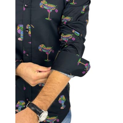 GIOVANNI PERA Koszula męska GP353 czarna, drinki, barman, kolorowa | Sklep GriShop.eu | Koszule