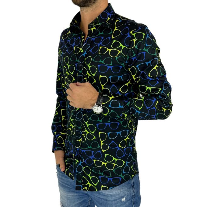 GIOVANNI PERA Koszula męska GP355 czarna, okulary, optyk, kolorowa | Sklep GriShop.eu | Koszule