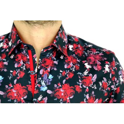 DANIEL BESSI Koszula męska fb540 ekskluzywna róże kwiaty kolorowa | Sklep GriShop.eu | Koszule
