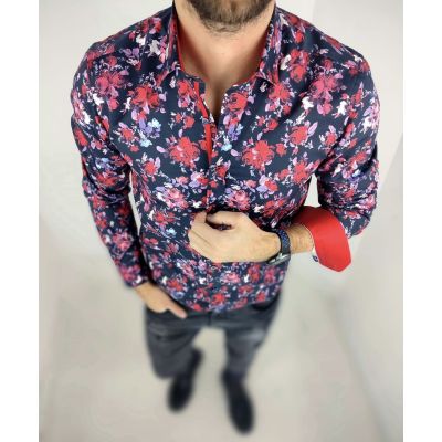 DANIEL BESSI Koszula męska fb540 ekskluzywna róże kwiaty kolorowa | Sklep GriShop.eu | Koszule