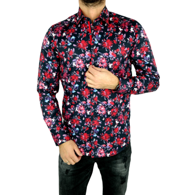 DANIEL BESSI Koszula męska fb540 ekskluzywna róże kwiaty kolorowa | Sklep GriShop.eu | Koszule