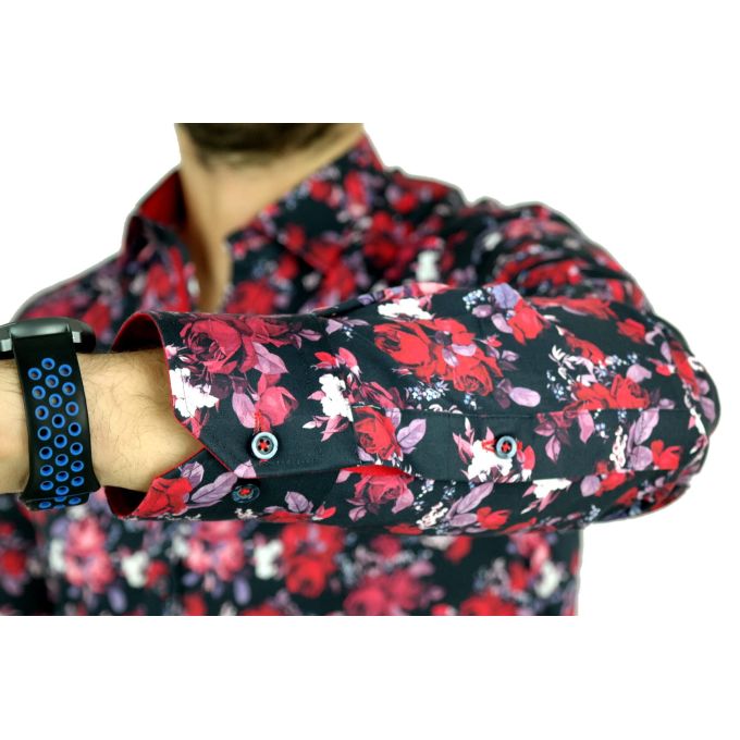 DANIEL BESSI Koszula męska fb540 ekskluzywna róże kwiaty kolorowa | Sklep GriShop.eu | Koszule