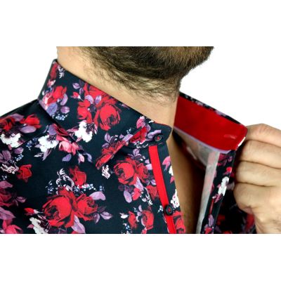 DANIEL BESSI Koszula męska fb540 ekskluzywna róże kwiaty kolorowa | Sklep GriShop.eu | Koszule
