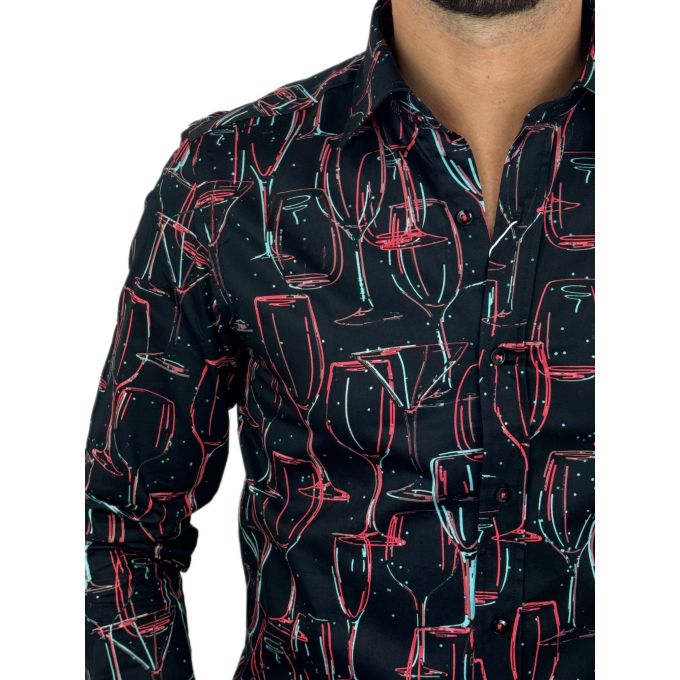 GIOVANNI PERA Koszula męska GP359 Czarna, kolorowa, kieliszki, bar | Sklep GriShop.eu | Koszule