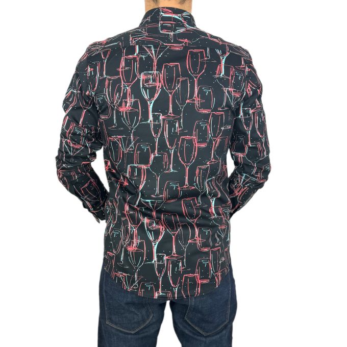 GIOVANNI PERA Koszula męska GP359 Czarna, kolorowa, kieliszki, bar | Sklep GriShop.eu | Koszule