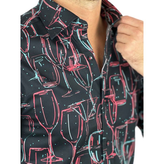 GIOVANNI PERA Koszula męska GP359 Czarna, kolorowa, kieliszki, bar | Sklep GriShop.eu | Koszule