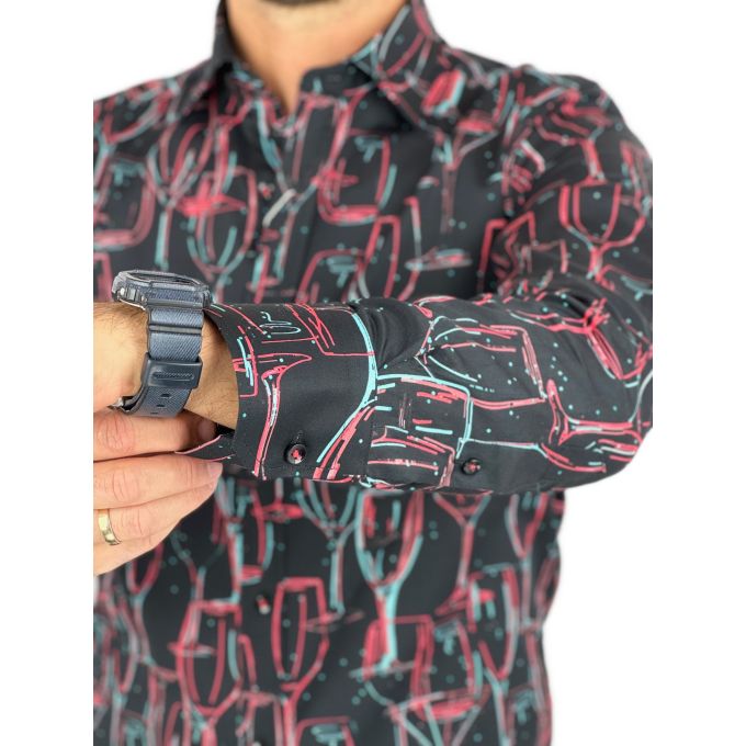 GIOVANNI PERA Koszula męska GP359 Czarna, kolorowa, kieliszki, bar | Sklep GriShop.eu | Koszule
