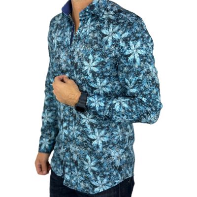 GUISEPPE LUIGI Koszula męska GL44 niebieska, kwiaty | Sklep GriShop.eu | Koszule