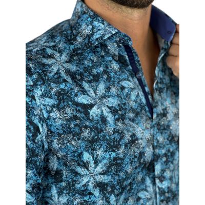 GUISEPPE LUIGI Koszula męska GL44 niebieska, kwiaty | Sklep GriShop.eu | Koszule