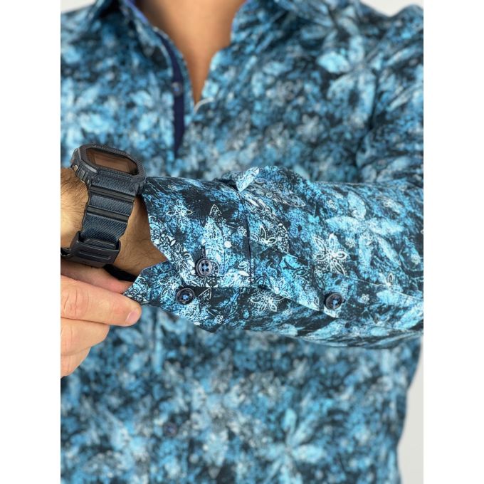 GUISEPPE LUIGI Koszula męska GL44 niebieska, kwiaty | Sklep GriShop.eu | Koszule
