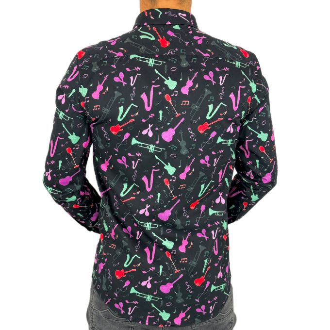 GIOVANNI PERA Koszula męska GP361 czarna, muzyczna, instrumenty | Sklep GriShop.eu | Koszule