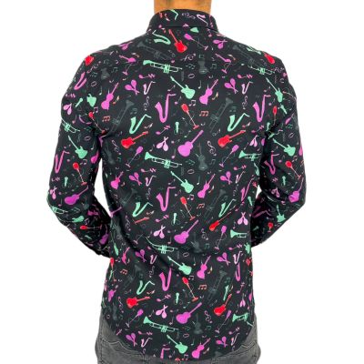 GIOVANNI PERA Koszula męska GP361 czarna, muzyczna, instrumenty | Sklep GriShop.eu | Koszule