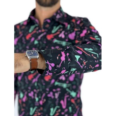 GIOVANNI PERA Koszula męska GP361 czarna, muzyczna, instrumenty | Sklep GriShop.eu | Koszule