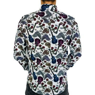 GUISEPPE LUIGI Koszula męska GL46 biała, muzyczna, kwiaty, gitara, rock | Sklep GriShop.eu | Koszule