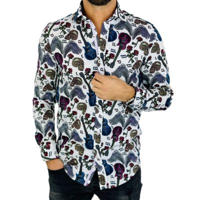 GUISEPPE LUIGI Koszula męska GL46 biała, muzyczna, kwiaty, gitara, rock | Sklep GriShop.eu | Koszule
