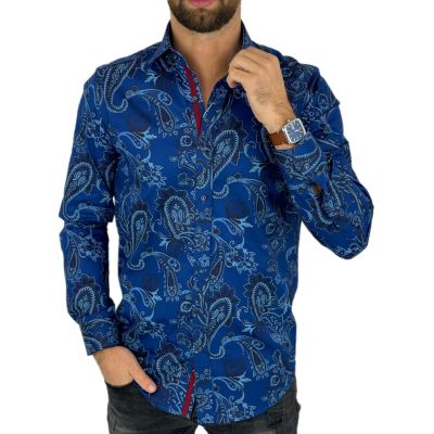 GUISEPPE LUIGI Koszula męska GL45 niebieska, paisley, kwiaty | Sklep GriShop.eu | Koszule