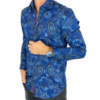 GUISEPPE LUIGI Koszula męska GL45 niebieska, paisley, kwiaty | Sklep GriShop.eu | Koszule