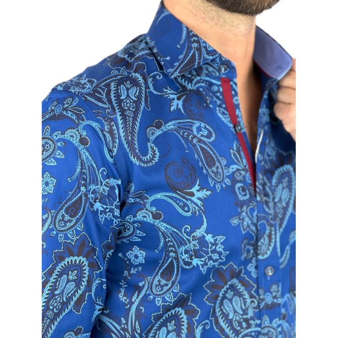 GUISEPPE LUIGI Koszula męska GL45 niebieska, paisley, kwiaty | Sklep GriShop.eu | Koszule