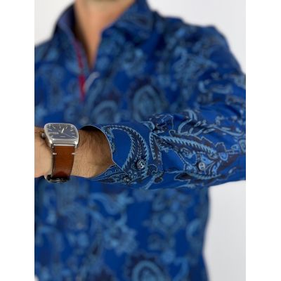 GUISEPPE LUIGI Koszula męska GL45 niebieska, paisley, kwiaty | Sklep GriShop.eu | Koszule