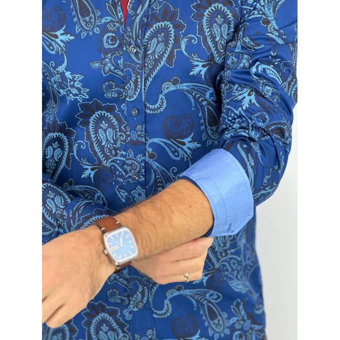 GUISEPPE LUIGI Koszula męska GL45 niebieska, paisley, kwiaty | Sklep GriShop.eu | Koszule
