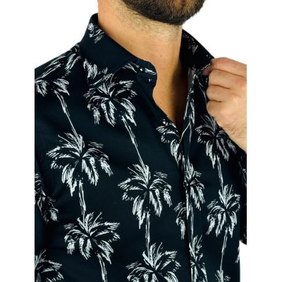 GIOVANNI PERA Koszula męska GP364 czarna, biała, palmy | Sklep GriShop.eu | Koszule